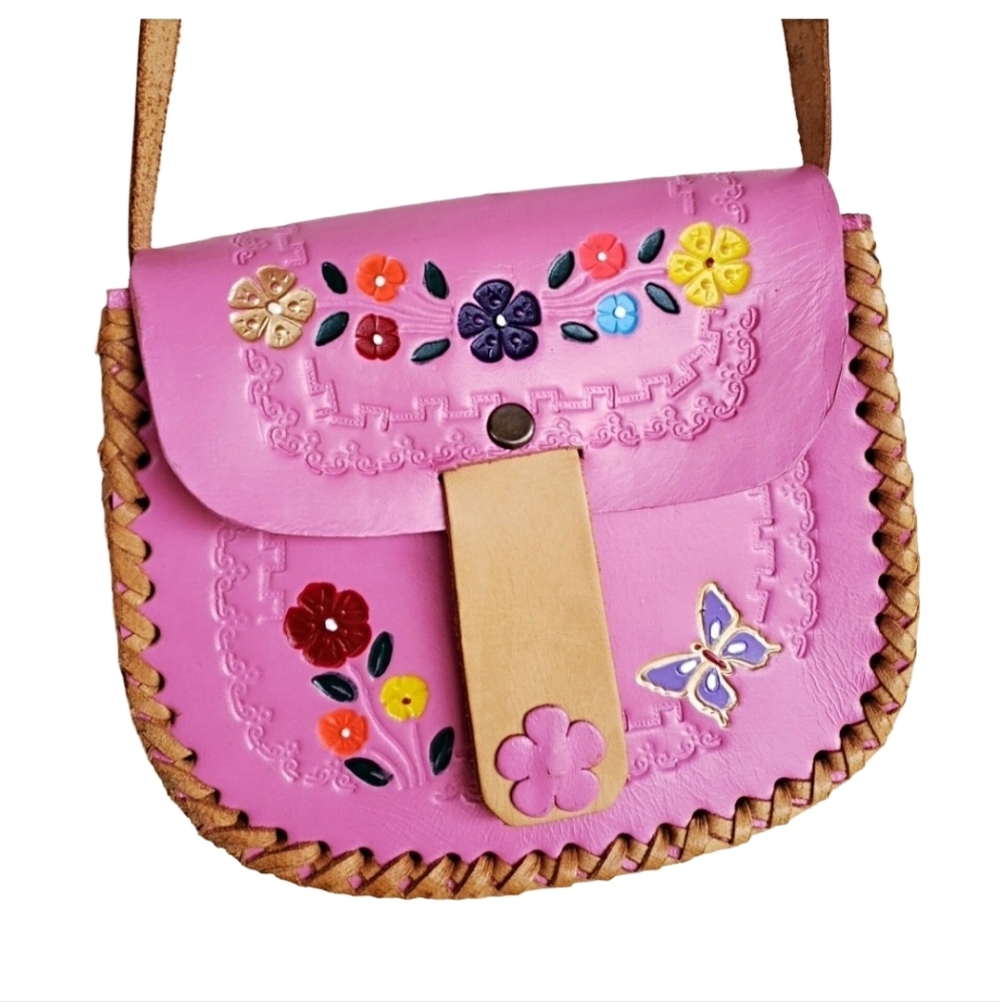 Vintage Hand-Crafted Mexican Tooled Leather Crossbody Hippie Bag
